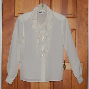 Vintage Russ Classic Petite Ruffle Trim Button Down Shirt